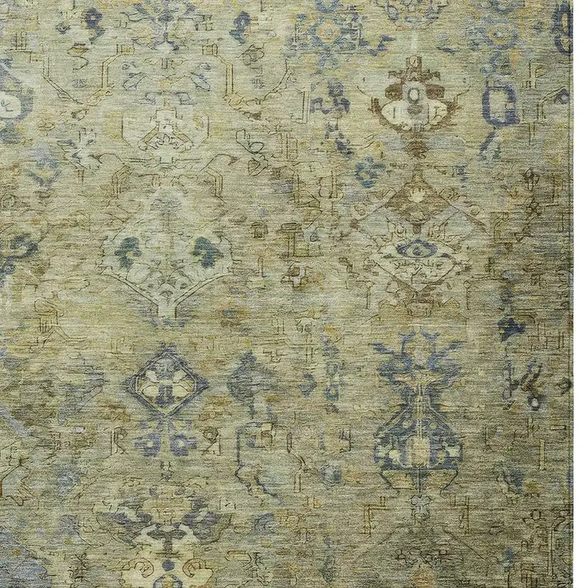 Green Blue And Ivory Medallion Washable Indoor Outdoor Area Rug Photo 7