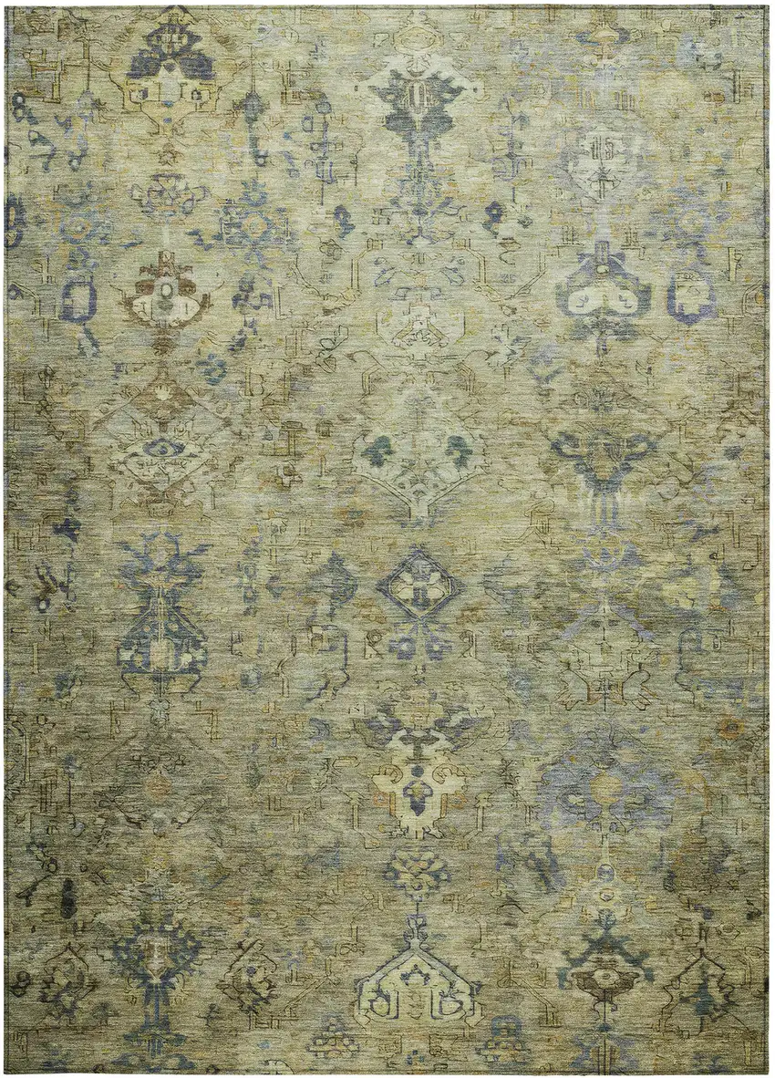 Green Blue And Ivory Medallion Washable Indoor Outdoor Area Rug Photo 4