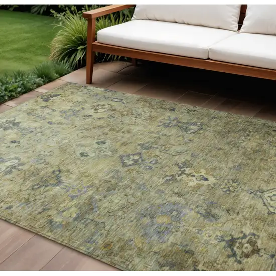 Green Blue And Ivory Medallion Washable Indoor Outdoor Area Rug Photo 1