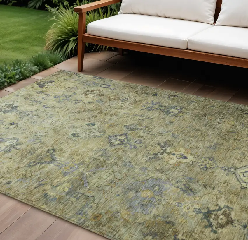 Green Blue And Ivory Medallion Washable Indoor Outdoor Area Rug Photo 1