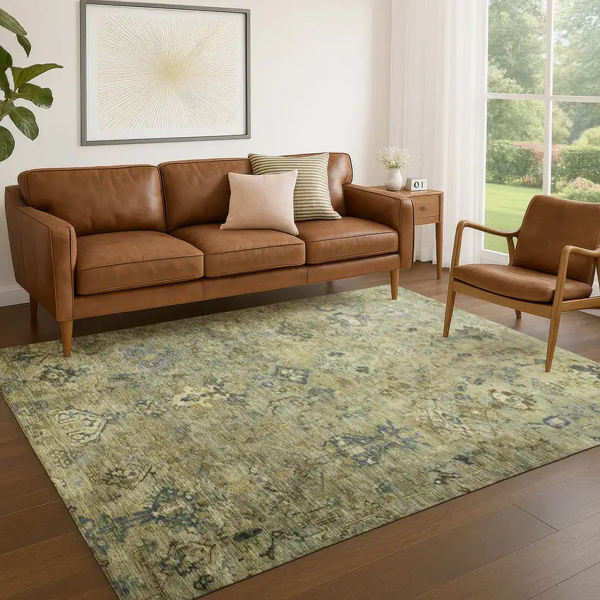 Green Blue And Ivory Medallion Washable Indoor Outdoor Area Rug Photo 9