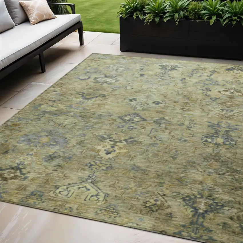 Green Blue And Ivory Medallion Washable Indoor Outdoor Area Rug Photo 1