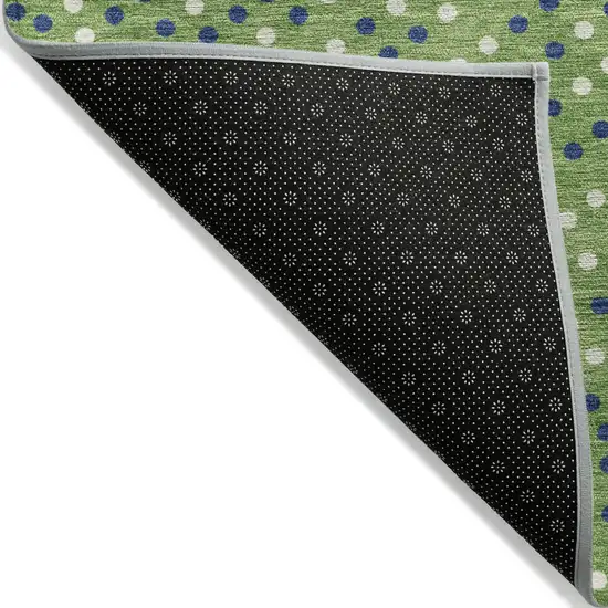Green Blue And Ivory Polka Dot Washable Indoor Outdoor Area Rug Photo 4