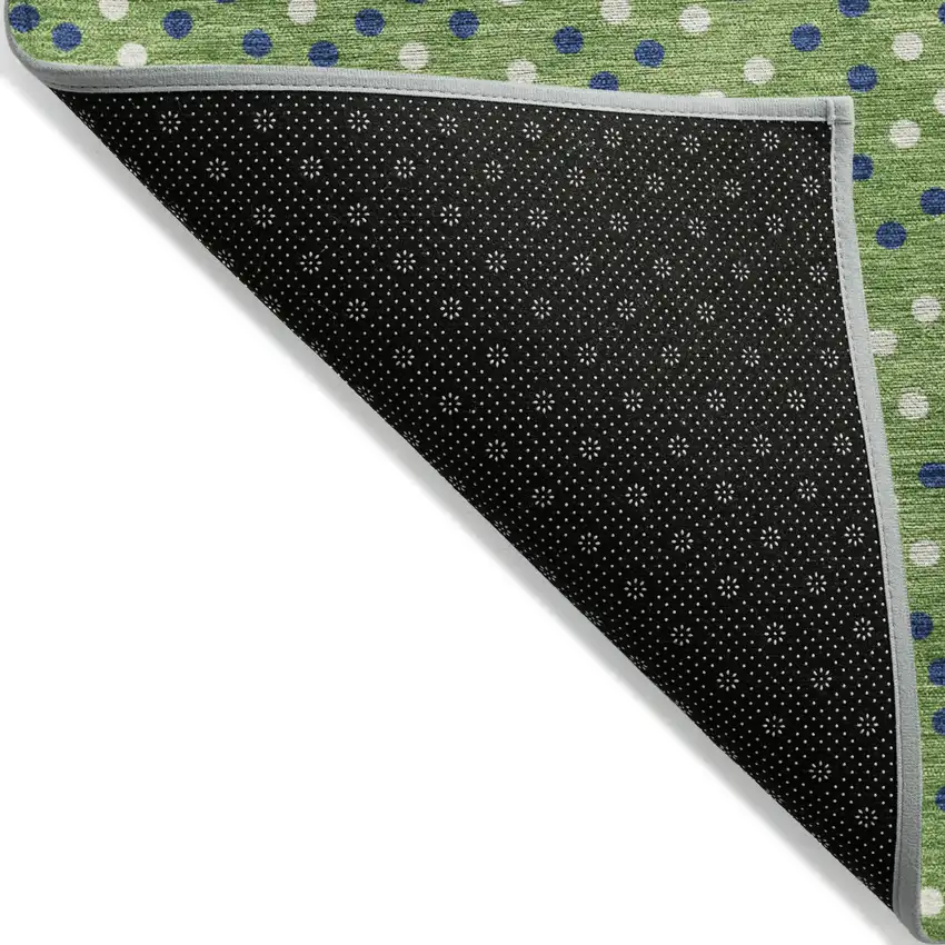 Green Blue And Ivory Polka Dot Washable Indoor Outdoor Area Rug Photo 4