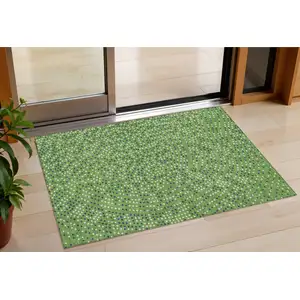 Photo of Green Blue And Ivory Polka Dot Washable Indoor Outdoor Area Rug