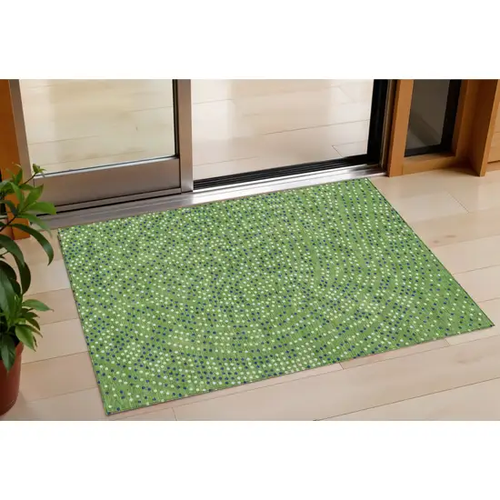 Green Blue And Ivory Polka Dot Washable Indoor Outdoor Area Rug Photo 1