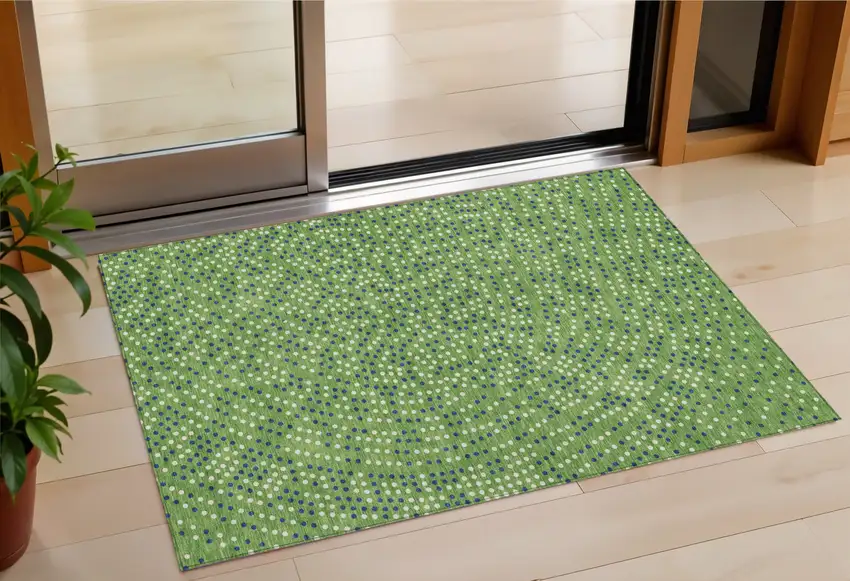 Green Blue And Ivory Polka Dot Washable Indoor Outdoor Area Rug Photo 1