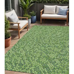 Photo of Green Blue And Ivory Polka Dot Washable Indoor Outdoor Area Rug