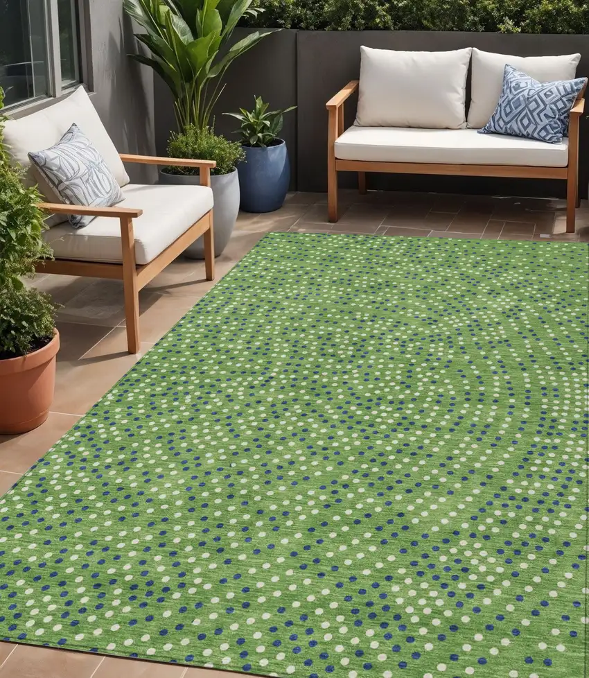 Green Blue And Ivory Polka Dot Washable Indoor Outdoor Area Rug Photo 1