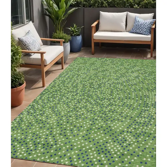 Green Blue And Ivory Polka Dot Washable Indoor Outdoor Area Rug Photo 1
