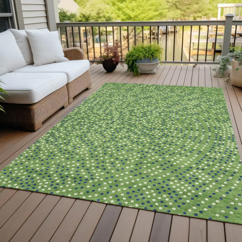 Green Blue And Ivory Polka Dot Washable Indoor Outdoor Area Rug Photo 9