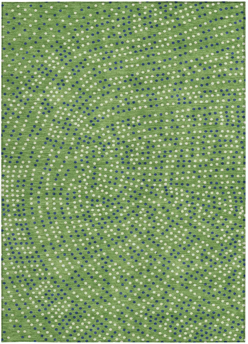 Green Blue And Ivory Polka Dot Washable Indoor Outdoor Area Rug Photo 8