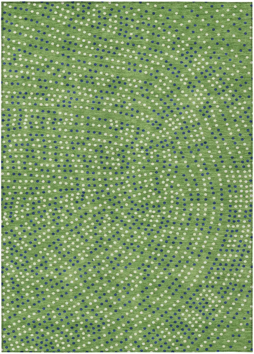 Green Blue And Ivory Polka Dot Washable Indoor Outdoor Area Rug Photo 2
