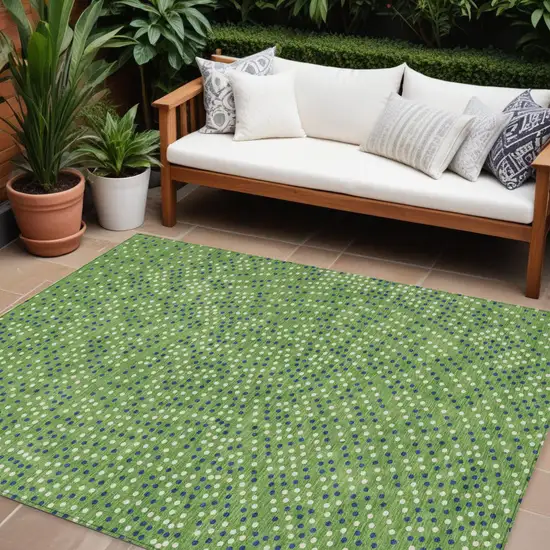 Green Blue And Ivory Polka Dot Washable Indoor Outdoor Area Rug Photo 1