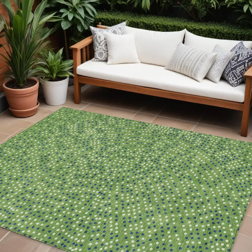 Green Blue And Ivory Polka Dot Washable Indoor Outdoor Area Rug Photo 1