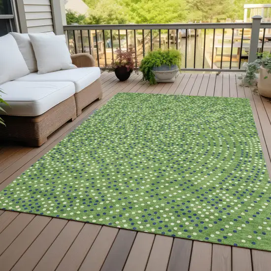 Green Blue And Ivory Polka Dot Washable Indoor Outdoor Area Rug Photo 9