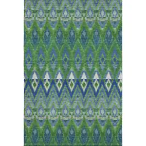 Photo of Green Blue And Ivory Southwestern Washable Area Rug With UV Protection