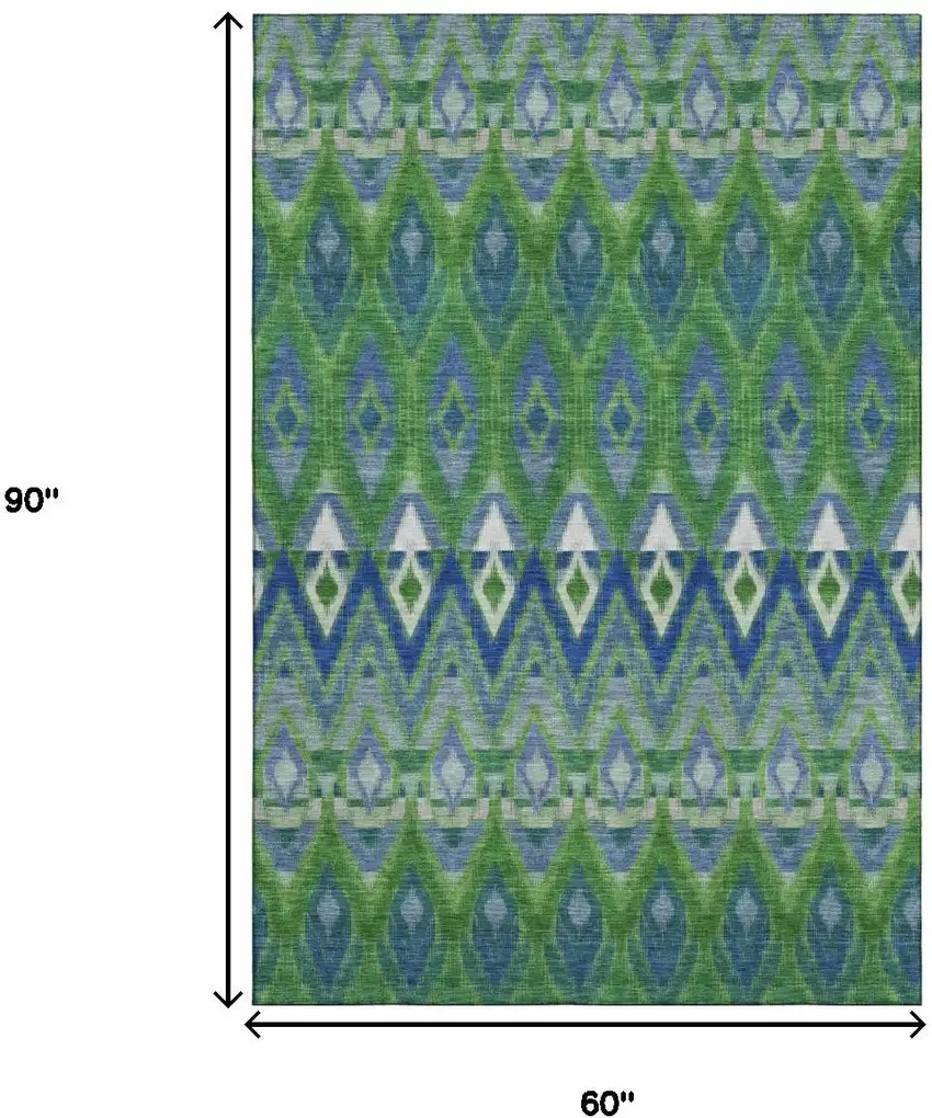Green Blue And Ivory Southwestern Washable Area Rug With UV Protection Photo 3