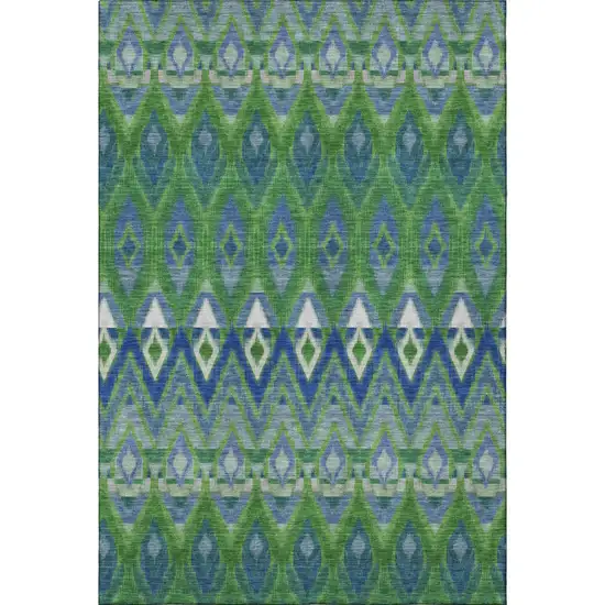 Green Blue And Ivory Southwestern Washable Area Rug With UV Protection Photo 4