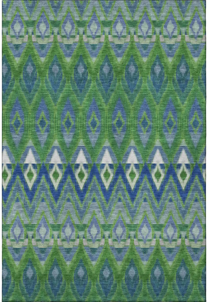 Green Blue And Ivory Southwestern Washable Area Rug With UV Protection Photo 4