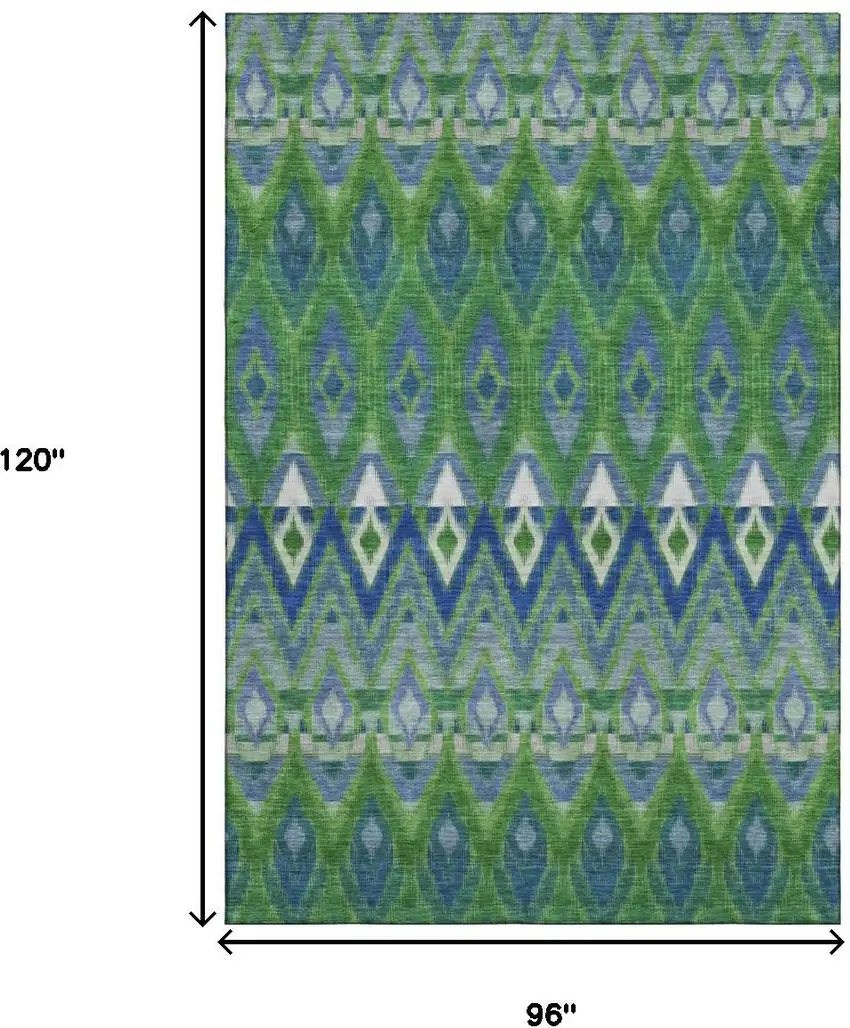 Green Blue And Ivory Southwestern Washable Area Rug With UV Protection Photo 3