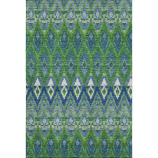 Green Blue And Ivory Southwestern Washable Area Rug With UV Protection Photo 1