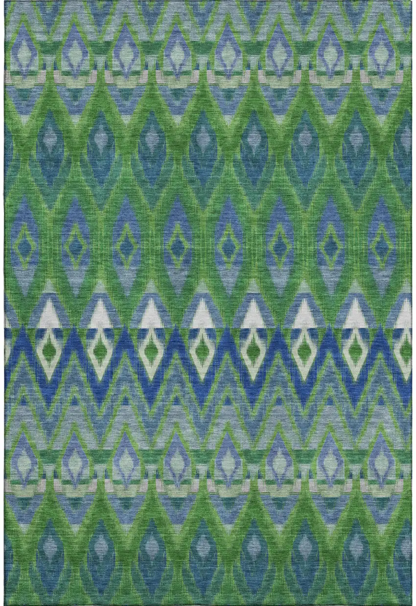 Green Blue And Ivory Southwestern Washable Area Rug With UV Protection Photo 1