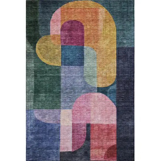 Green Blue And Pink Abstract Geometric Washable Area Rug With UV Protection Photo 3