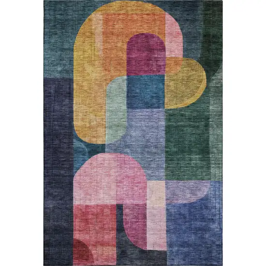 Green Blue And Pink Abstract Geometric Washable Area Rug With UV Protection Photo 1