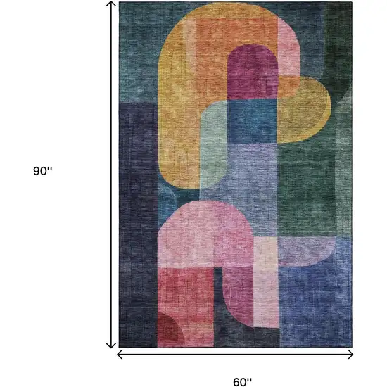 Green Blue And Pink Abstract Geometric Washable Area Rug With UV Protection Photo 8