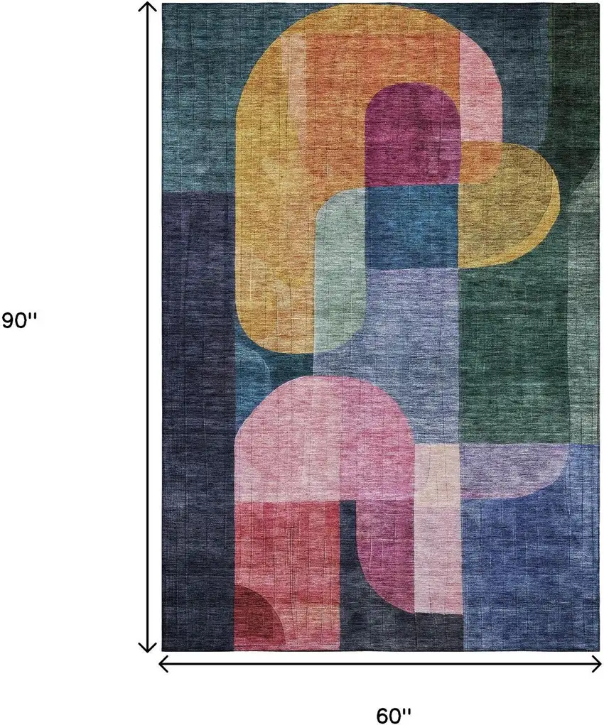 Green Blue And Pink Abstract Geometric Washable Area Rug With UV Protection Photo 8