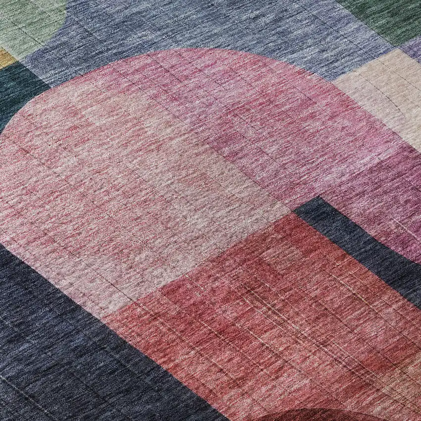 Green Blue And Pink Abstract Geometric Washable Area Rug With UV Protection Photo 9