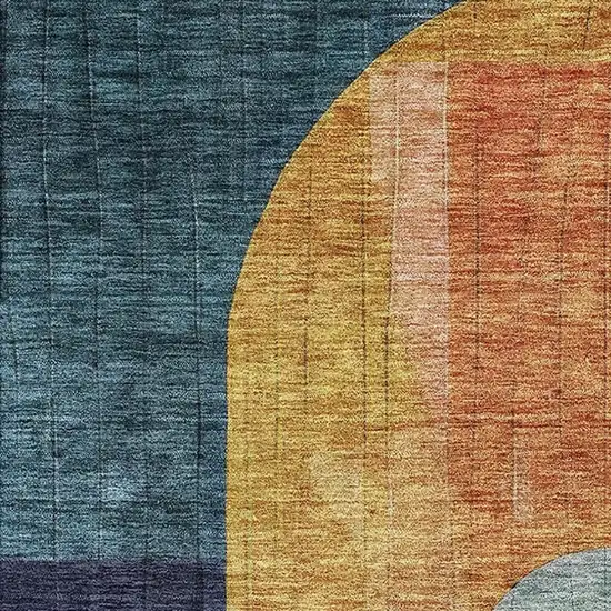 Green Blue And Pink Abstract Geometric Washable Area Rug With UV Protection Photo 2