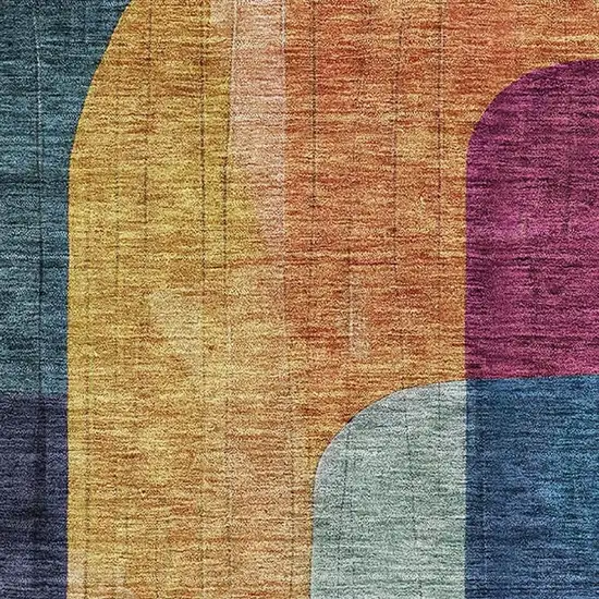 Green Blue And Pink Abstract Geometric Washable Area Rug With UV Protection Photo 2