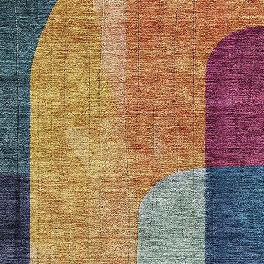 Green Blue And Pink Abstract Geometric Washable Area Rug With UV Protection Photo 2