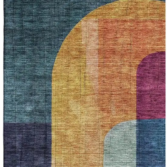Green Blue And Pink Abstract Geometric Washable Area Rug With UV Protection Photo 3