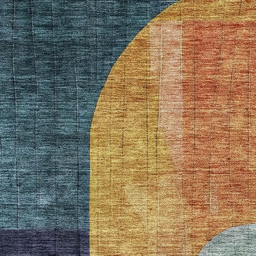 Green Blue And Pink Abstract Geometric Washable Area Rug With UV Protection Photo 2