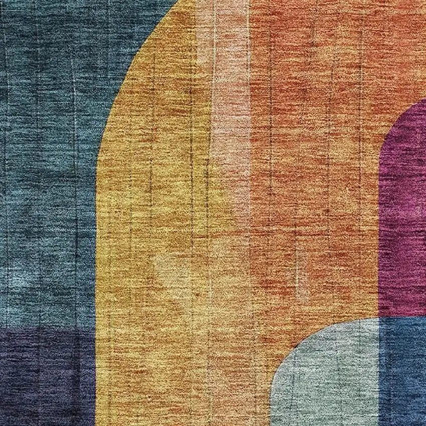 Green Blue And Pink Abstract Geometric Washable Area Rug With UV Protection Photo 2