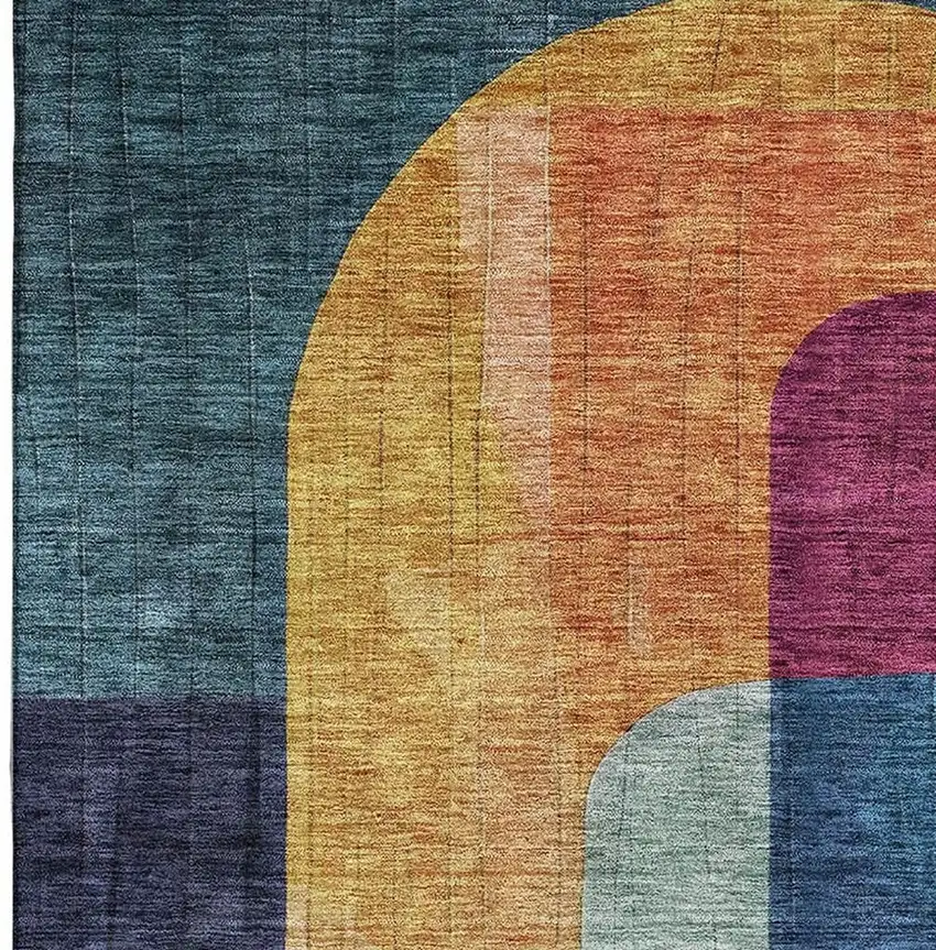 Green Blue And Pink Abstract Geometric Washable Area Rug With UV Protection Photo 3