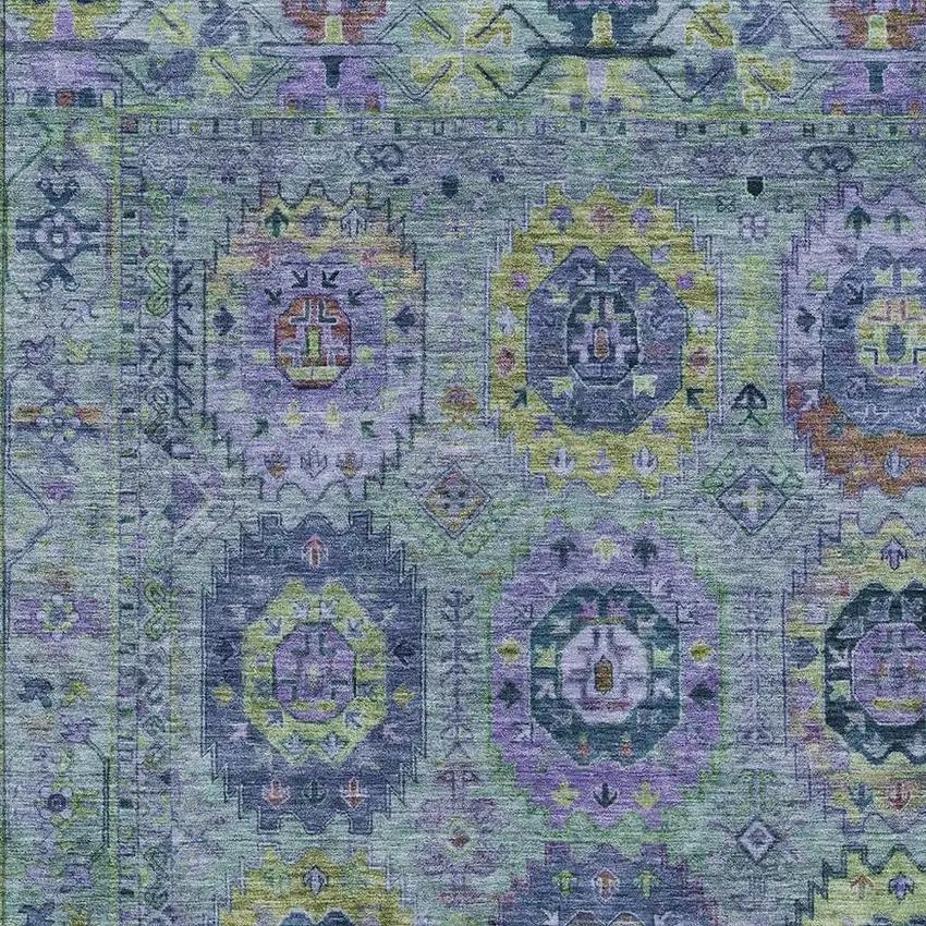 Green Blue And Purple Medallion Washable Indoor Outdoor Area Rug Photo 7