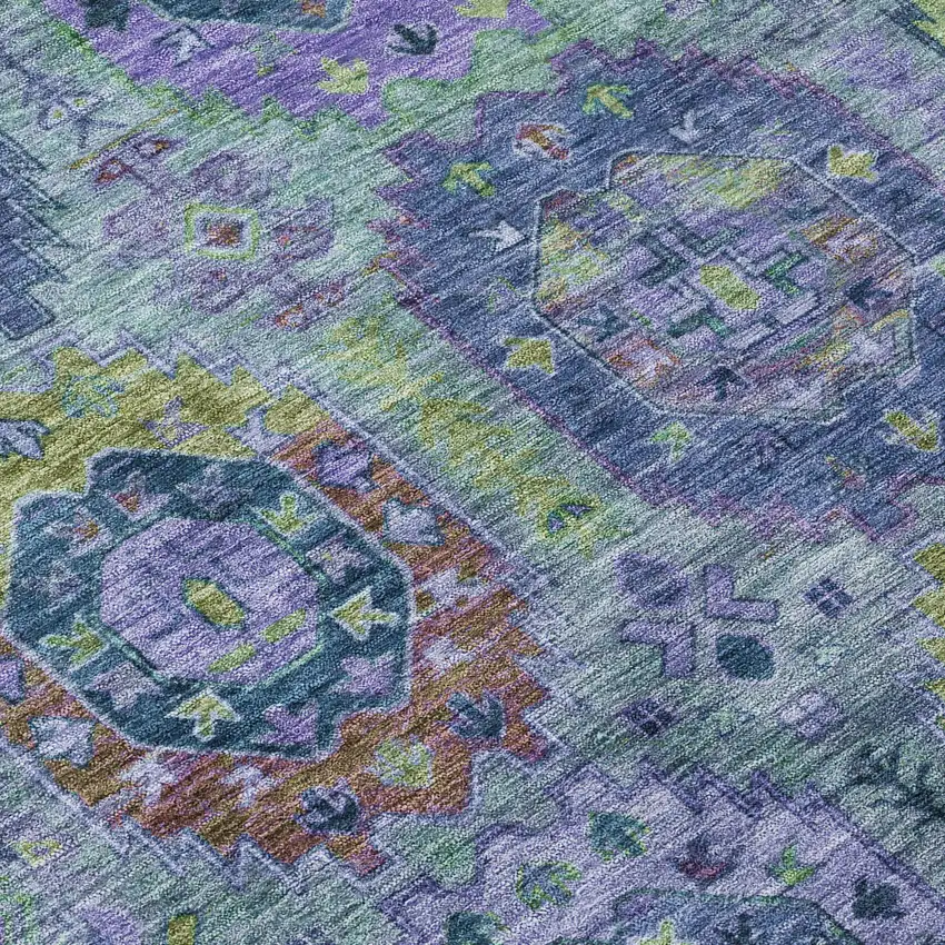 Green Blue And Purple Medallion Washable Indoor Outdoor Area Rug Photo 5