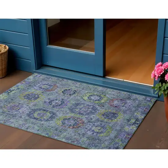 Green Blue And Purple Medallion Washable Indoor Outdoor Area Rug Photo 1