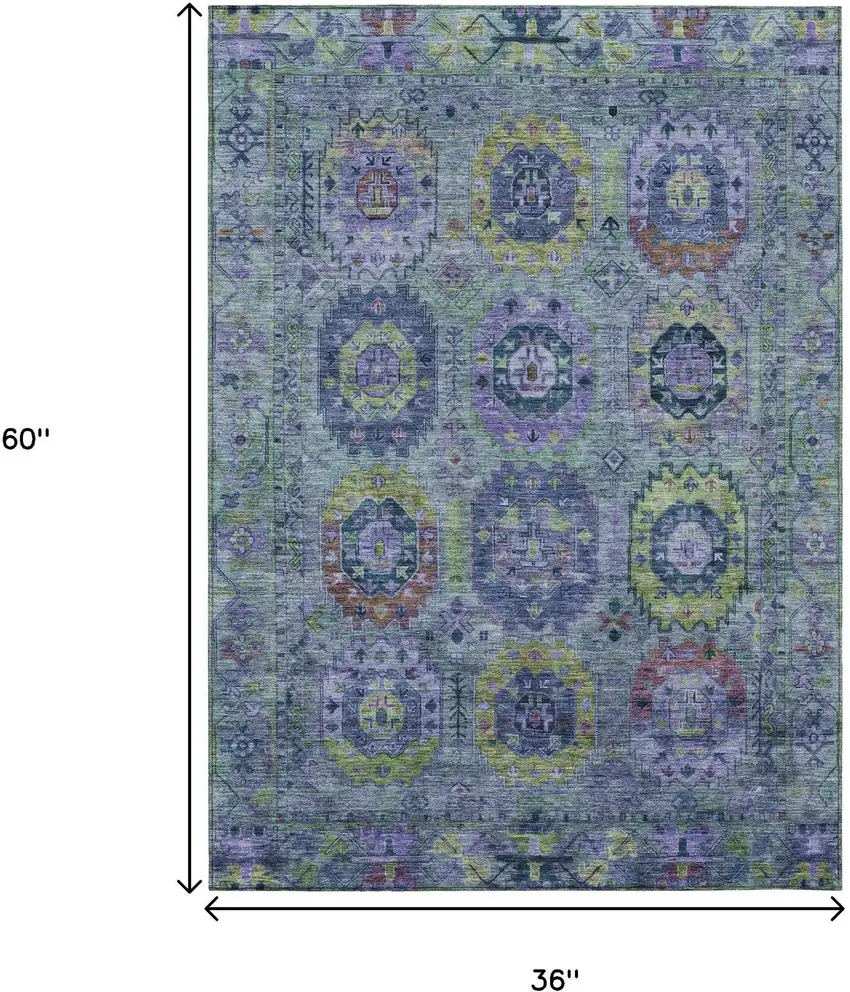 Green Blue And Purple Medallion Washable Indoor Outdoor Area Rug Photo 3