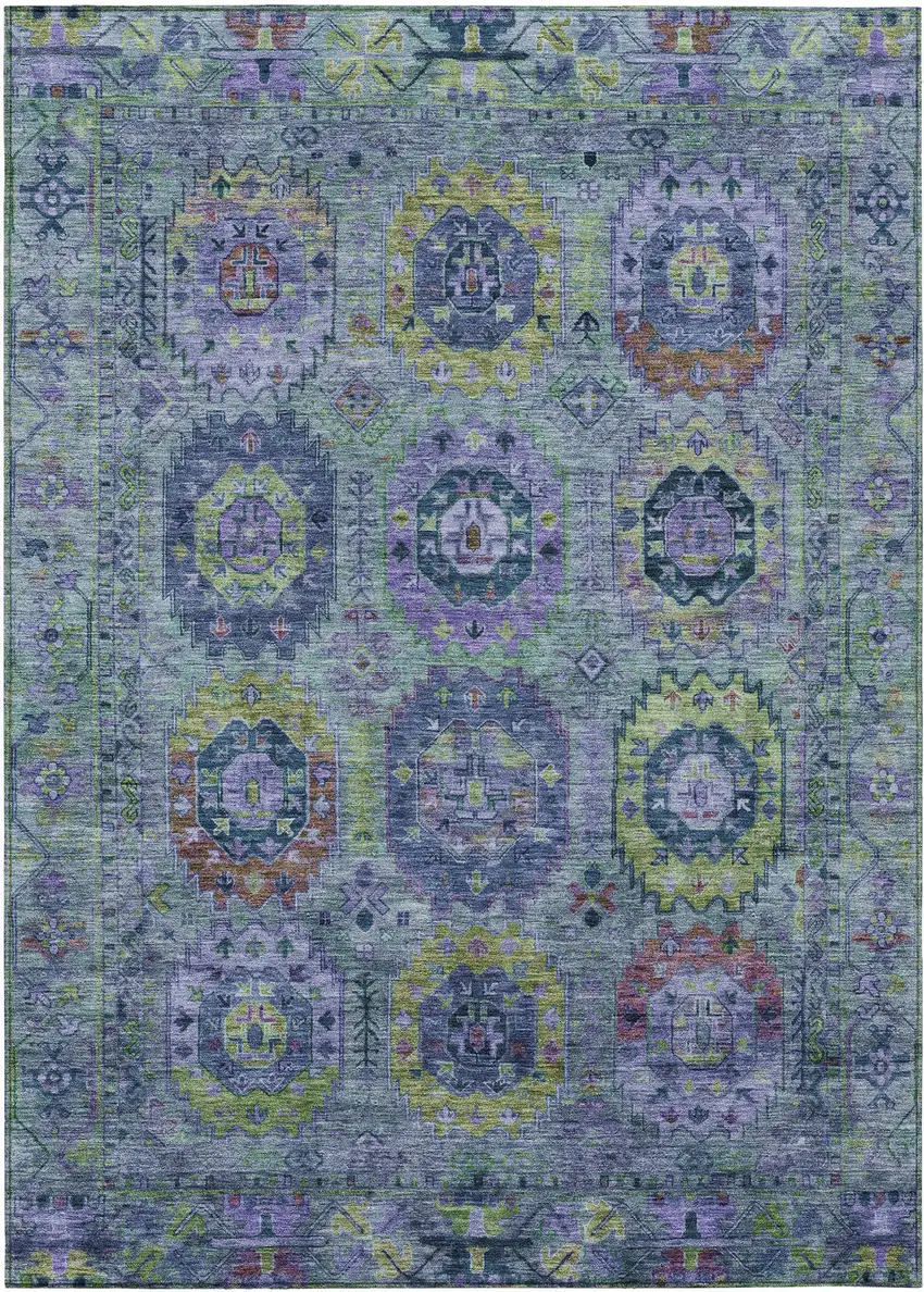 Green Blue And Purple Medallion Washable Indoor Outdoor Area Rug Photo 2