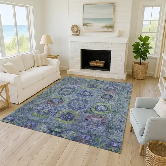 Green Blue And Purple Medallion Washable Indoor Outdoor Area Rug Photo 9