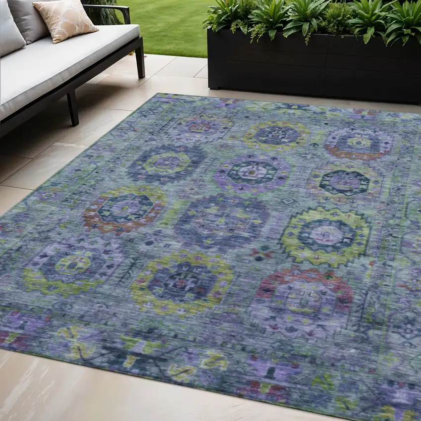 Green Blue And Purple Medallion Washable Indoor Outdoor Area Rug Photo 1