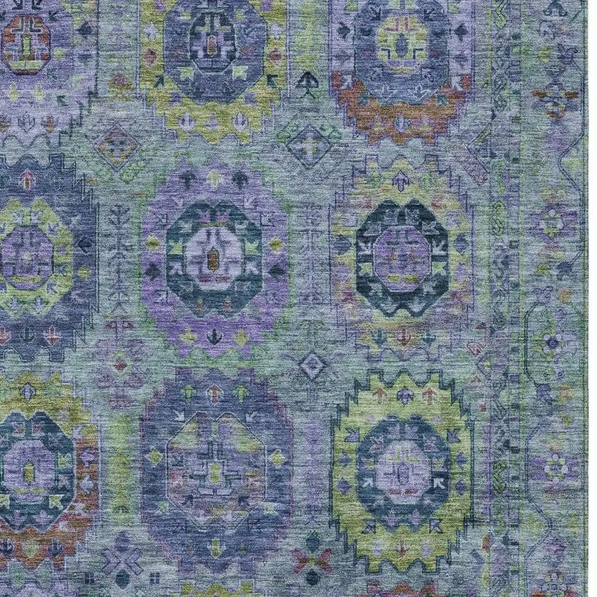 Green Blue And Purple Medallion Washable Indoor Outdoor Area Rug Photo 7