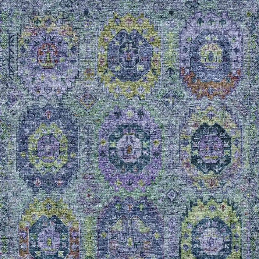 Green Blue And Purple Medallion Washable Indoor Outdoor Area Rug Photo 7