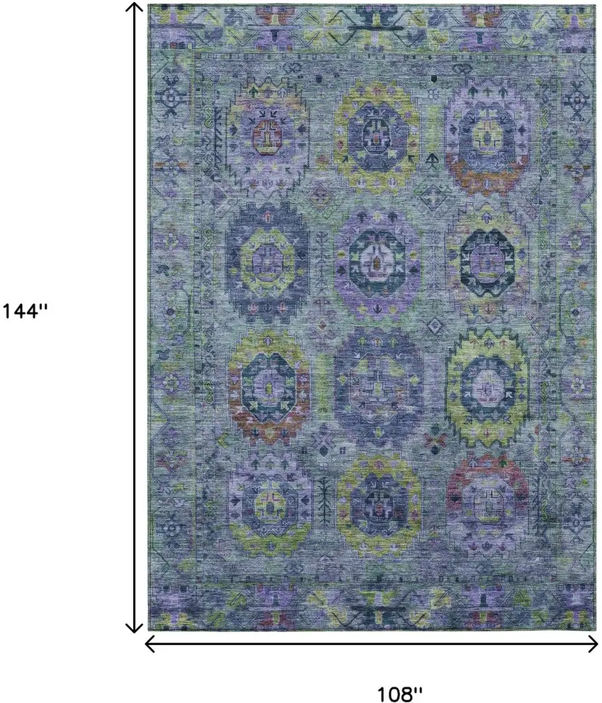 Green Blue And Purple Medallion Washable Indoor Outdoor Area Rug Photo 3