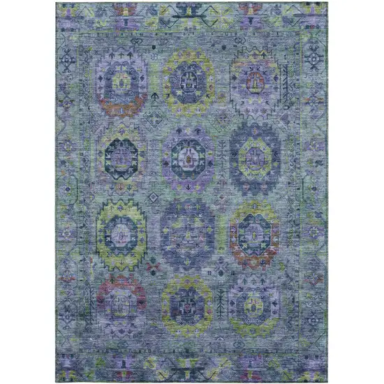 Green Blue And Purple Medallion Washable Indoor Outdoor Area Rug Photo 4